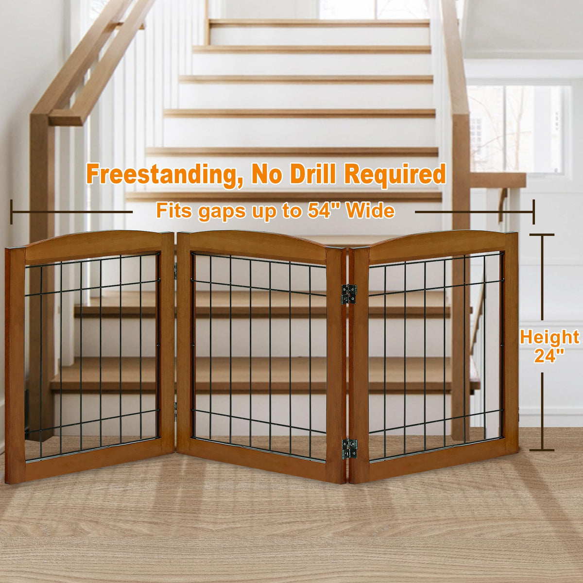 LZRS Temporary Gate in 24"Height-3 Panel, Oak Cherry