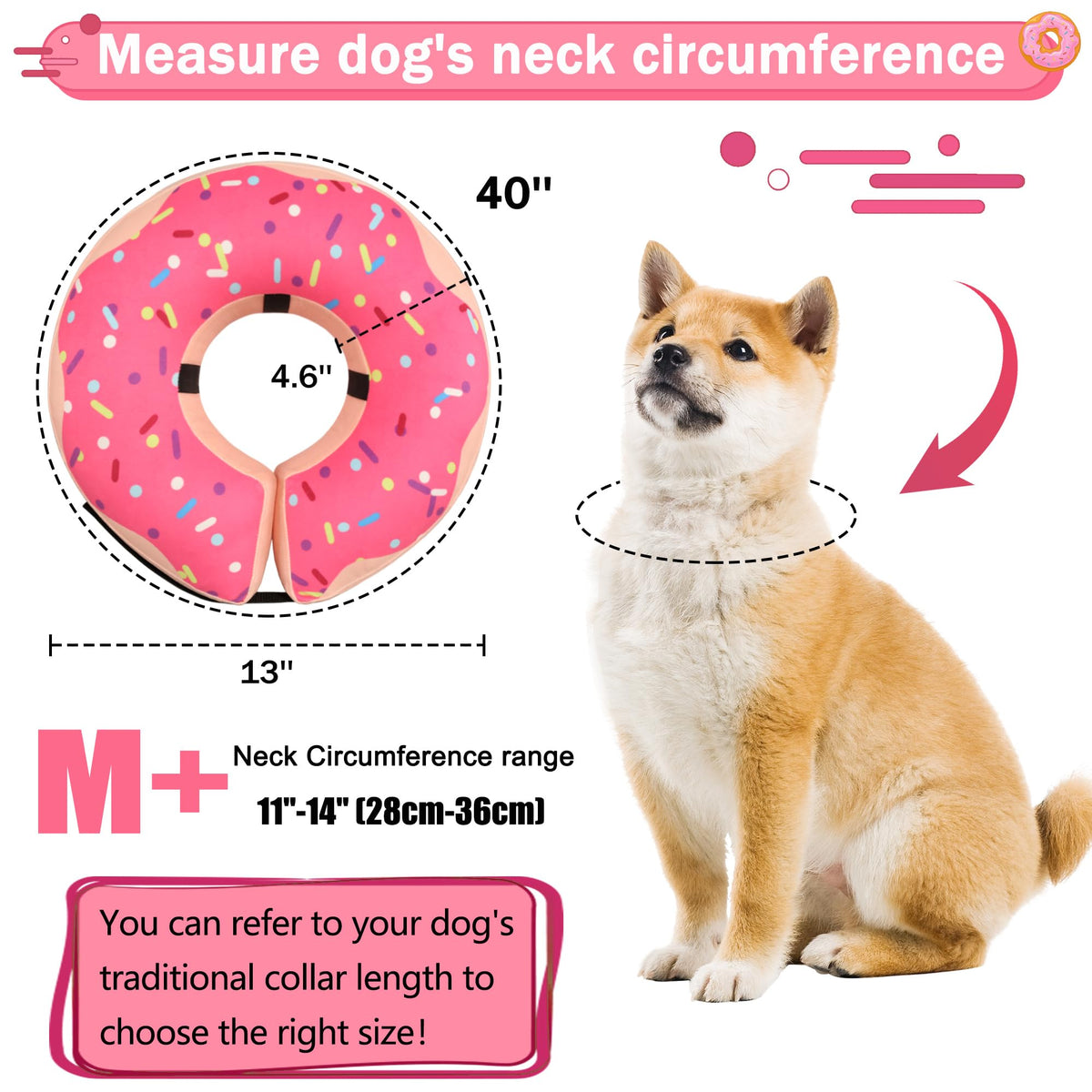 Cneo Animal Recovery Collar Cone in M+（neck 11"-14"）, Pink