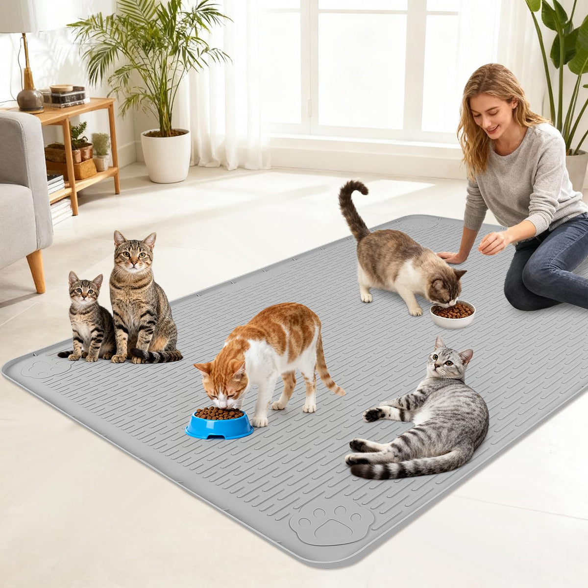 Lanstics Pet Placemat in 50"L x 35"W, Light Grey