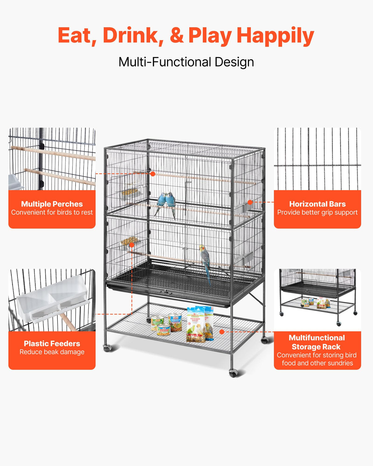 VEVOR Animal Cage in 36.6"L x 22.8"W x 59.5"H, Black