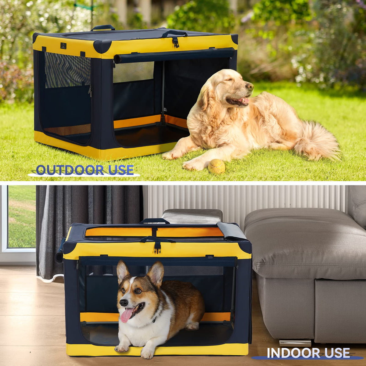 A 4 Pet Animal Cage in 26.0"L x 19.0"W x 18.0"H, Blue+Yellow