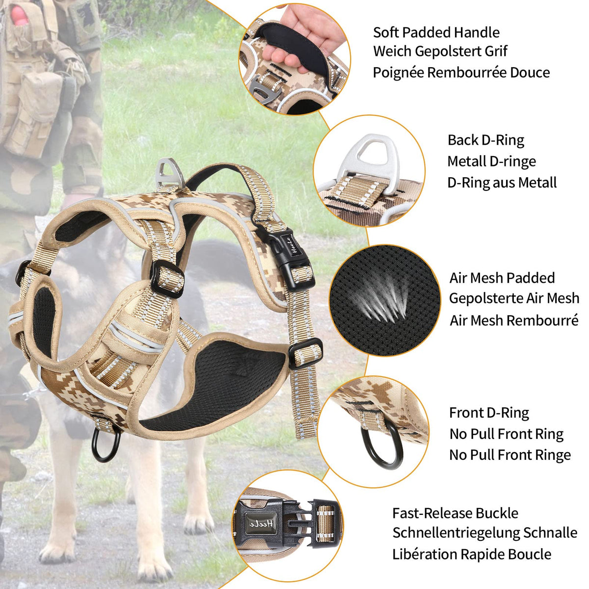 HEELE Animal Harness in S, Camo Tan