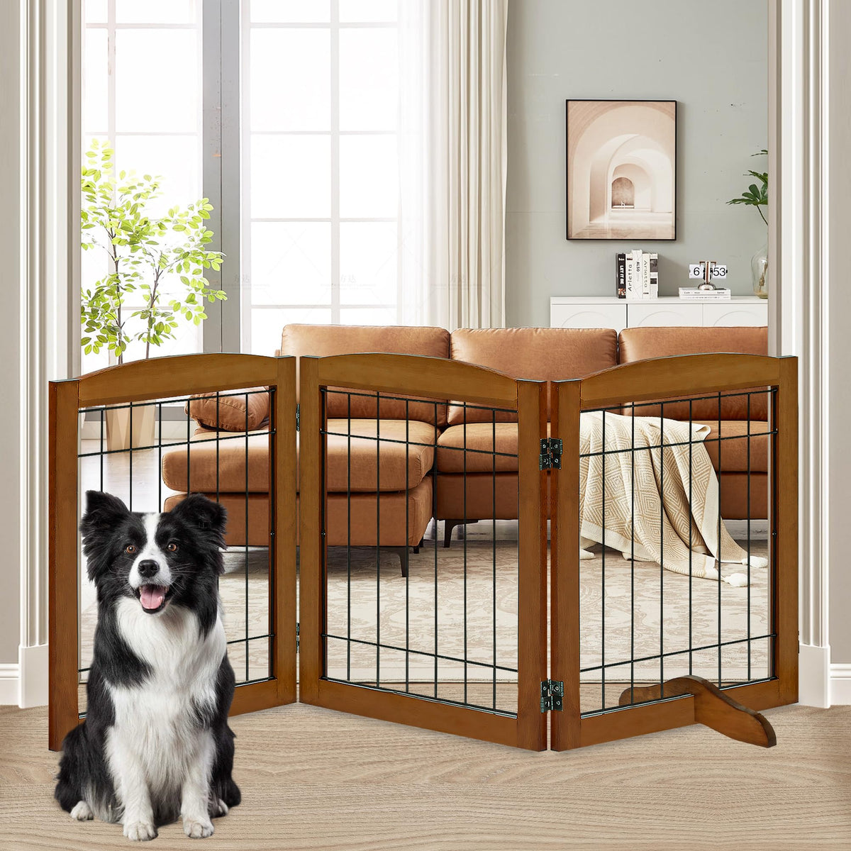 LZRS Temporary Gate in 30"Height-3 Panel, Oak Cherry
