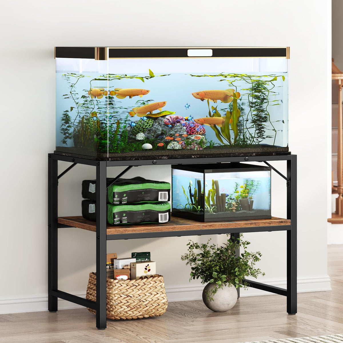 MAHANCRIS Item Stand in 40-50 Gallon, Rustic Brown
