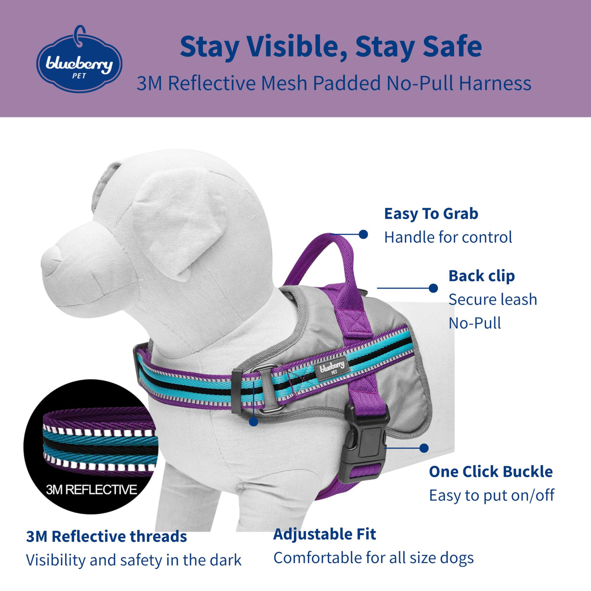 Blueberry Pet Animal Harness in Medium, Blue-gray and Olive