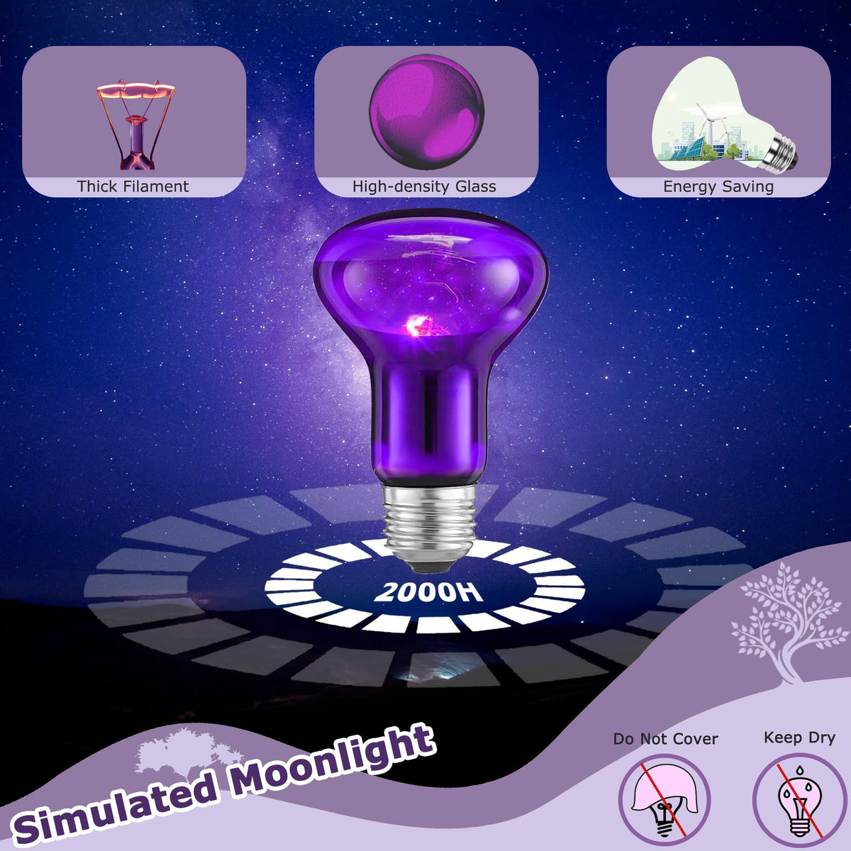 HARTOMPET Light Bulb in 60W - 2.5", Purple