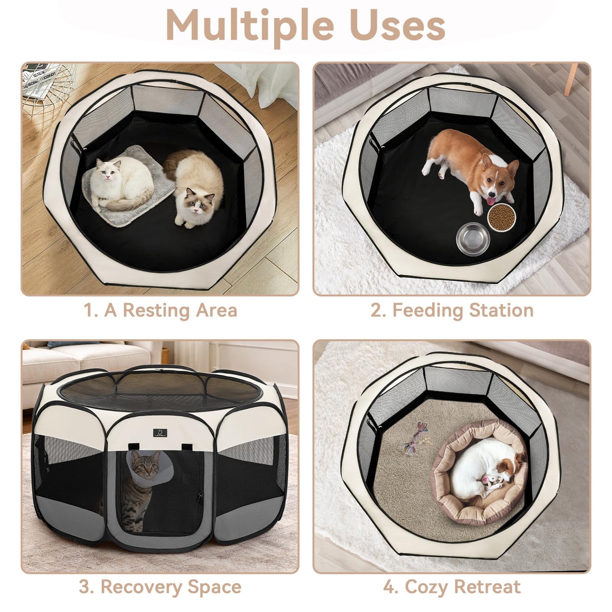 A 4 Pet Pet Playpen in S(29.92"x29.92"x16.5"), Grey+Beige