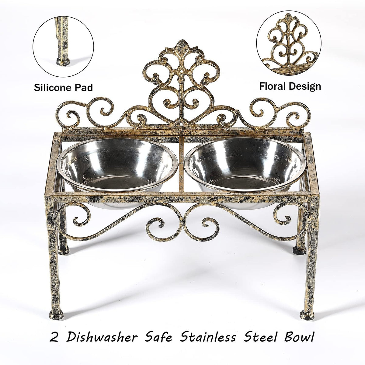 Aifeorzo Pet Feeder in 8.78" Height Antique Gold, antique gold