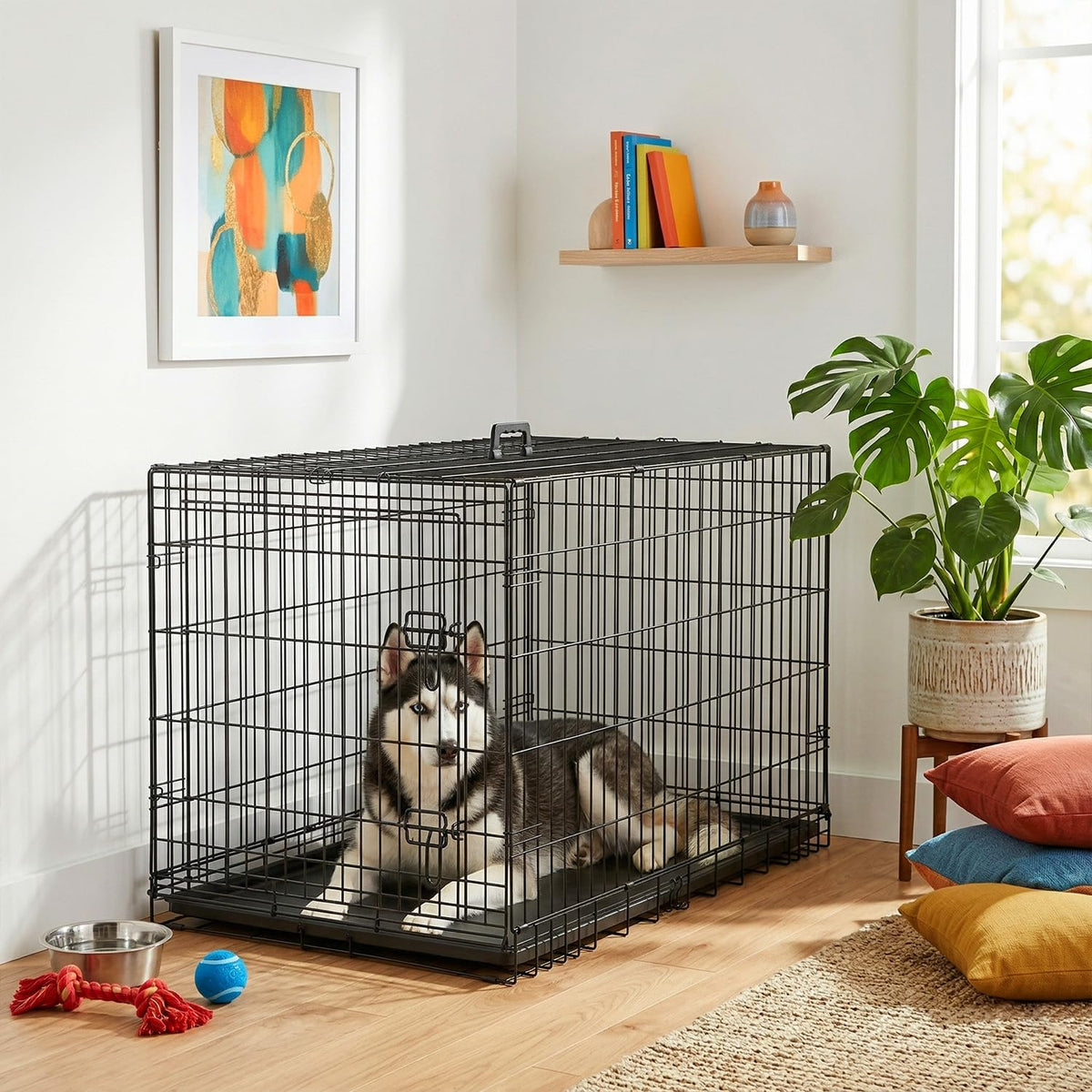 FDW Animal Cage in 42.0"L x 24.0"W x 26.0"H, Dark Black