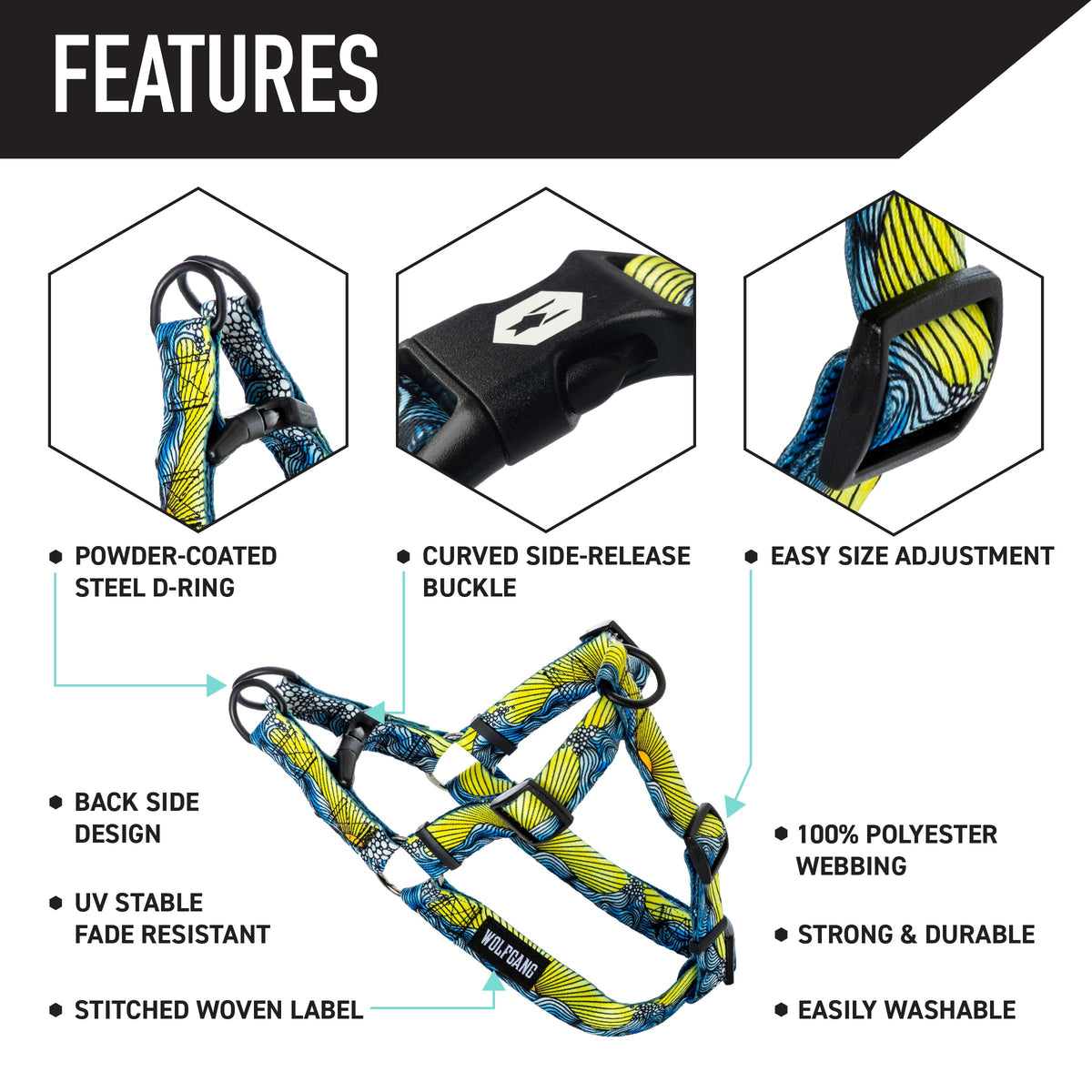 Wolfgang Man & Beast Animal Harness in Small (5/8 Inch x 12-18 Inch), DawnPatrol Print