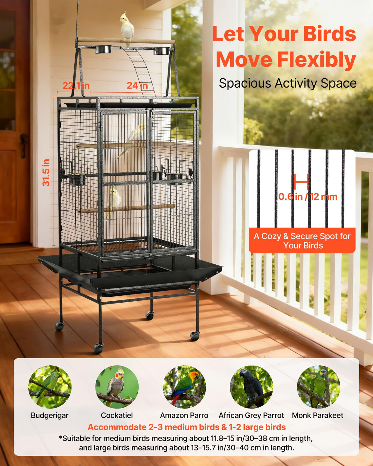 VEVOR Animal Cage in 32.7"L x 31.1"W x 82.7"H, Black