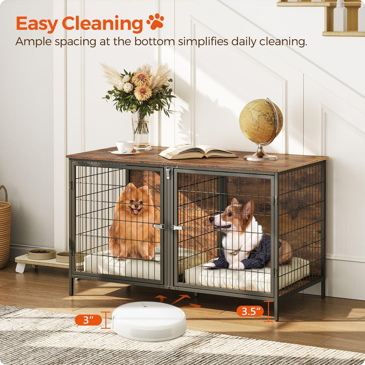 MAHANCRIS Animal Cage in 43.3"L x 21.7"W x 26.4"H, Rustic Brown