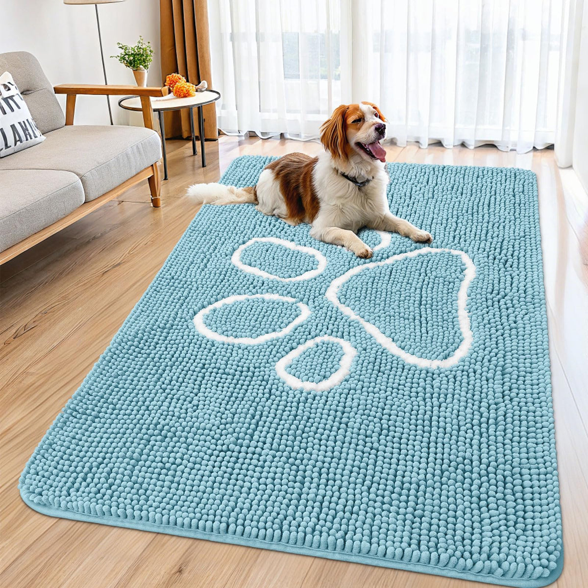 Smiry Rug in 59"X35", Sky Blue and White