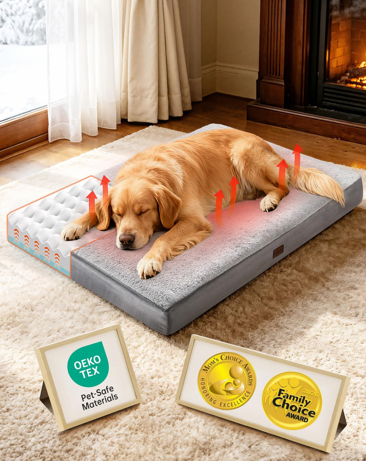 OhGeni Pet Bed Mat in 41" x 28" x 3.9" W, 01-Gray