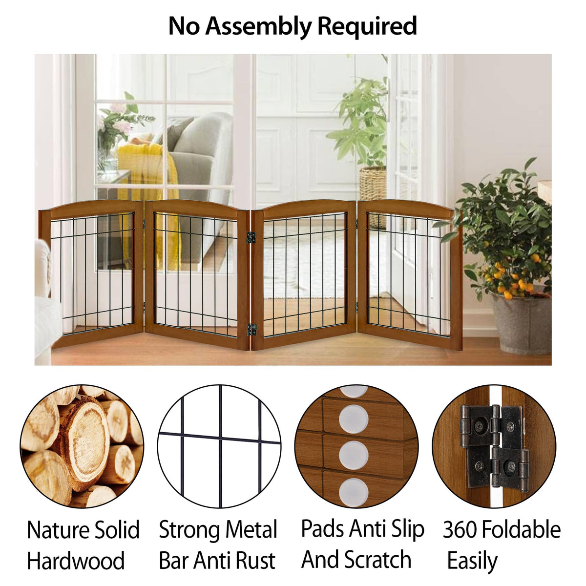 LZRS Temporary Gate in 24"Height-4 Panel, Oak Cherry