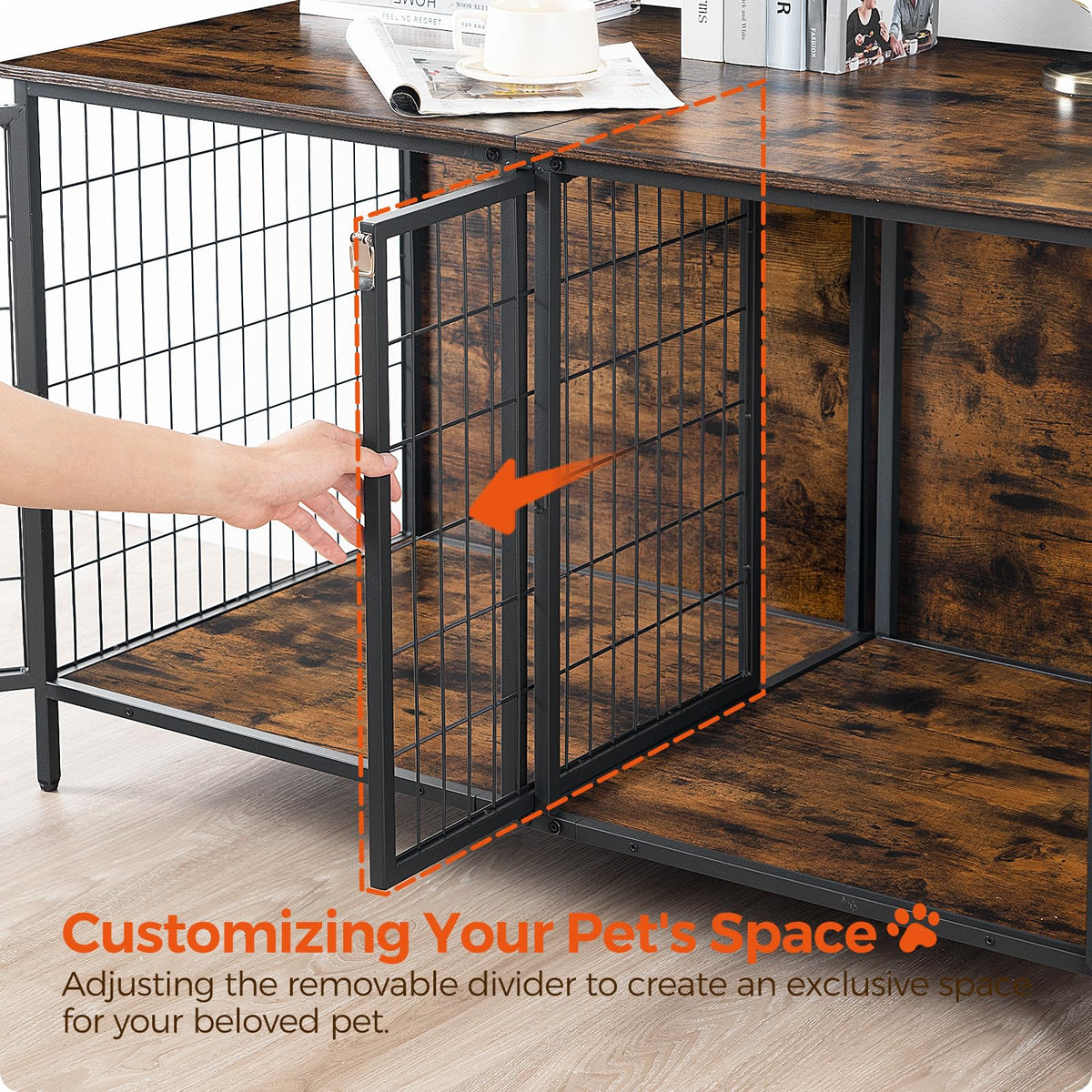 MAHANCRIS Animal Cage in 43.3"L x 21.7"W x 26.4"H, Rustic Brown