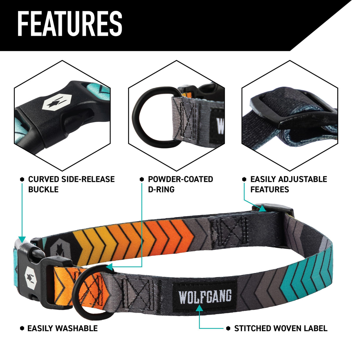 Wolfgang Man & Beast Animal Collar in Small (5/8 Inch x 8-12 Inch), ChevTech Print
