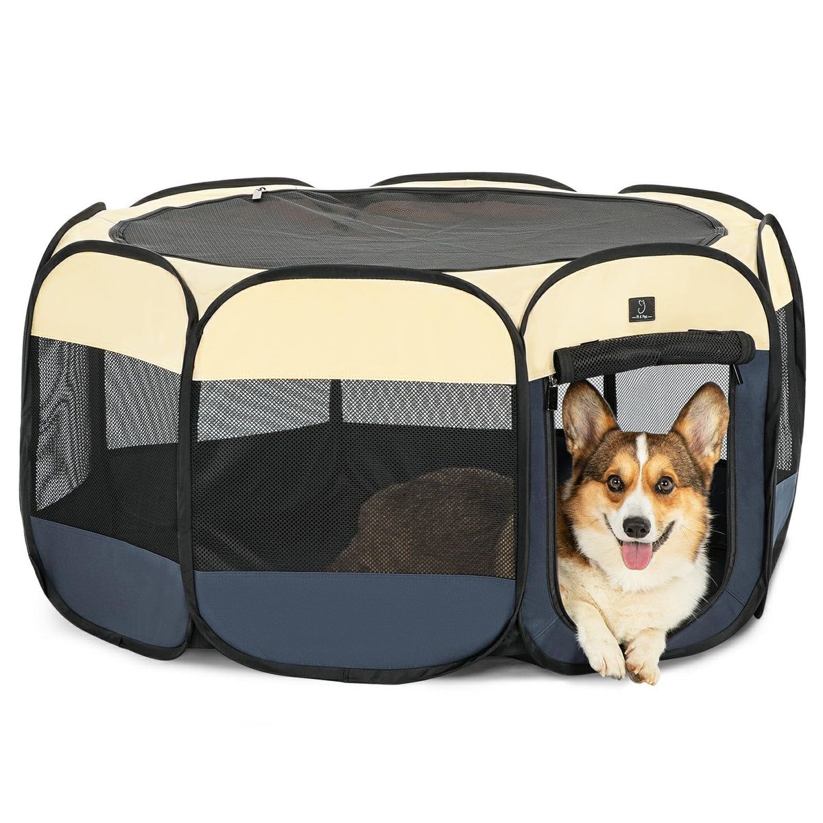 A 4 Pet Pet Playpen in M(40.55"x40.55"x20.5"), Blue+Beige