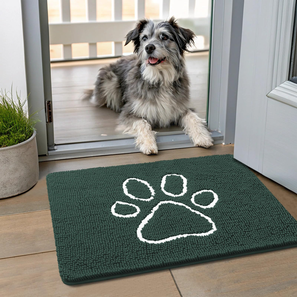 Smiry Rug in 24"X16", Green and White
