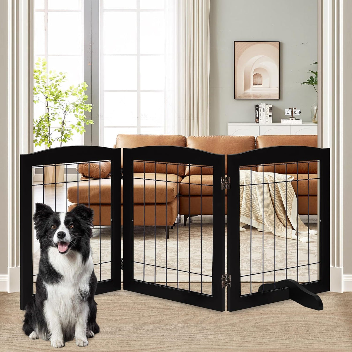 LZRS Temporary Gate in 30"Height-3 Panel, Black
