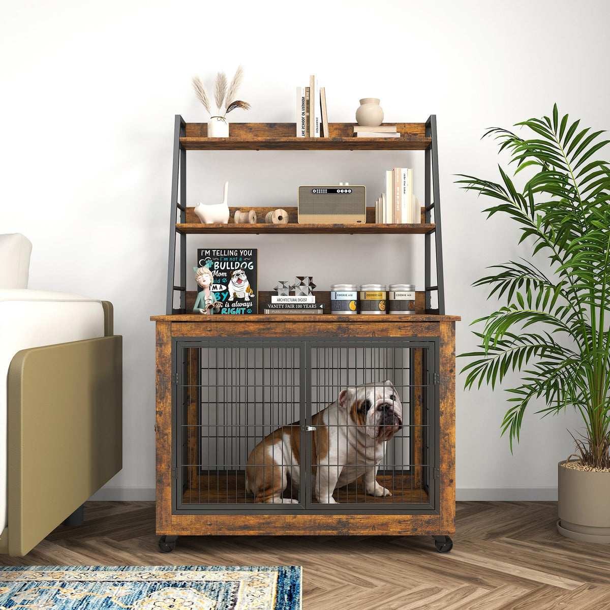 NicBex Animal Cage in 38.6"L x 25.2"W x 56.9"H, Rustic Brown