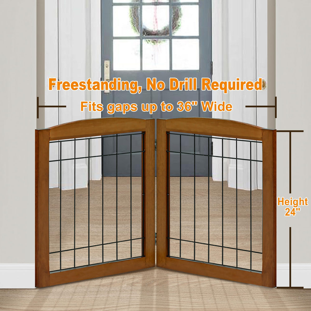 LZRS Temporary Gate in 24"Height-2 Panel, Oak Cherry