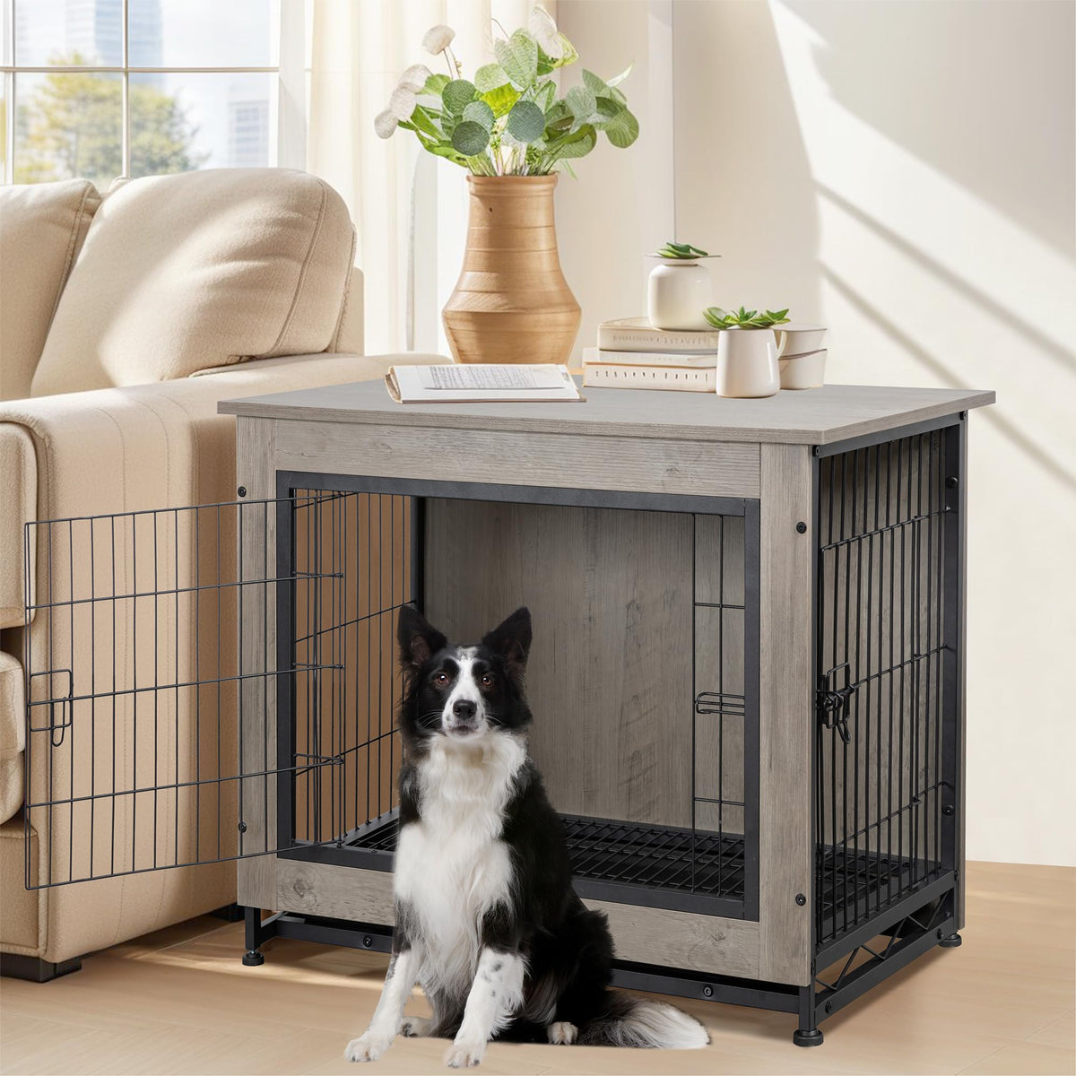 Shintenchi Animal Cage in 38.6"L x 25.6"W x 26.8"H, Grey