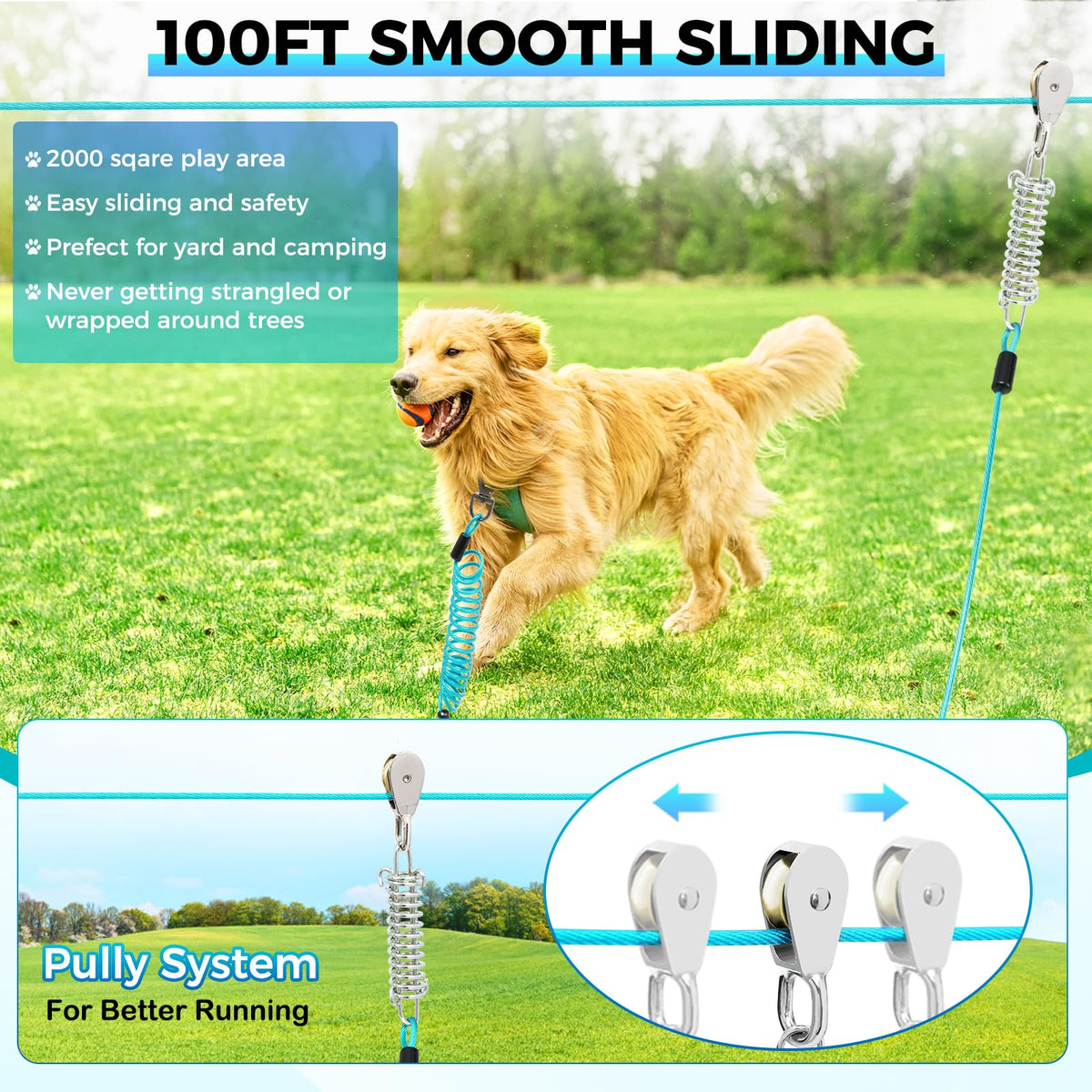 Duckygoo Leash in 100FT+10FT,250LBS, Teal