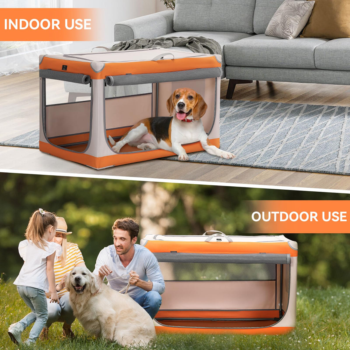 A 4 Pet Animal Cage in 40.0"L x 25.0"W x 25.0"H, Orange+Beige