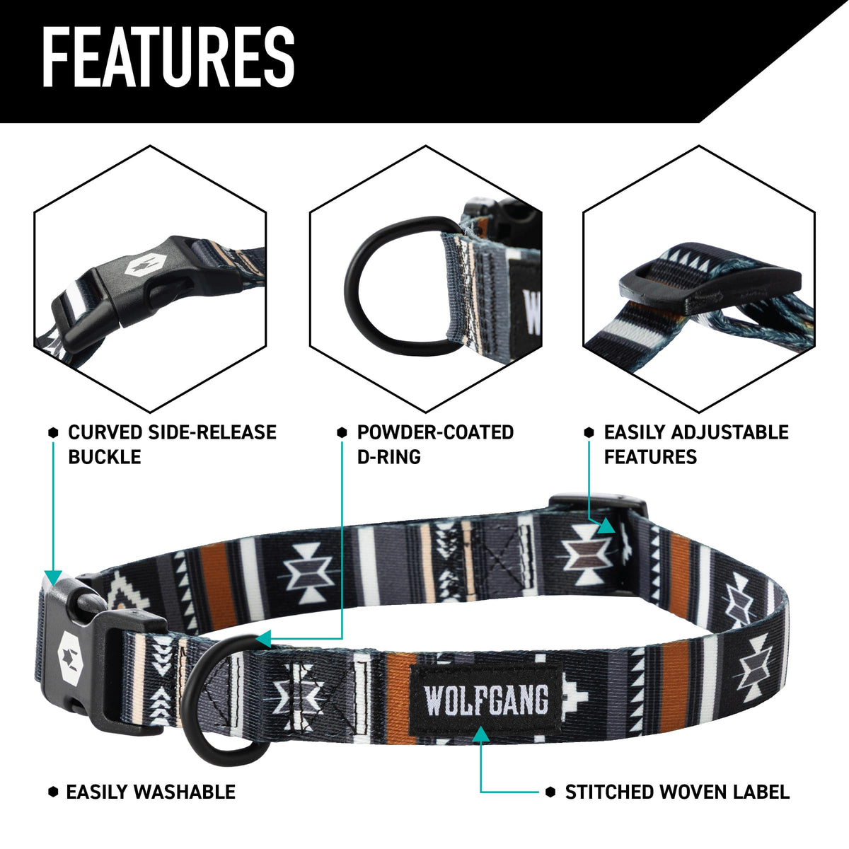 Wolfgang Man & Beast Animal Collar in Small (5/8 Inch x 8-12 Inch), NewMoon Print
