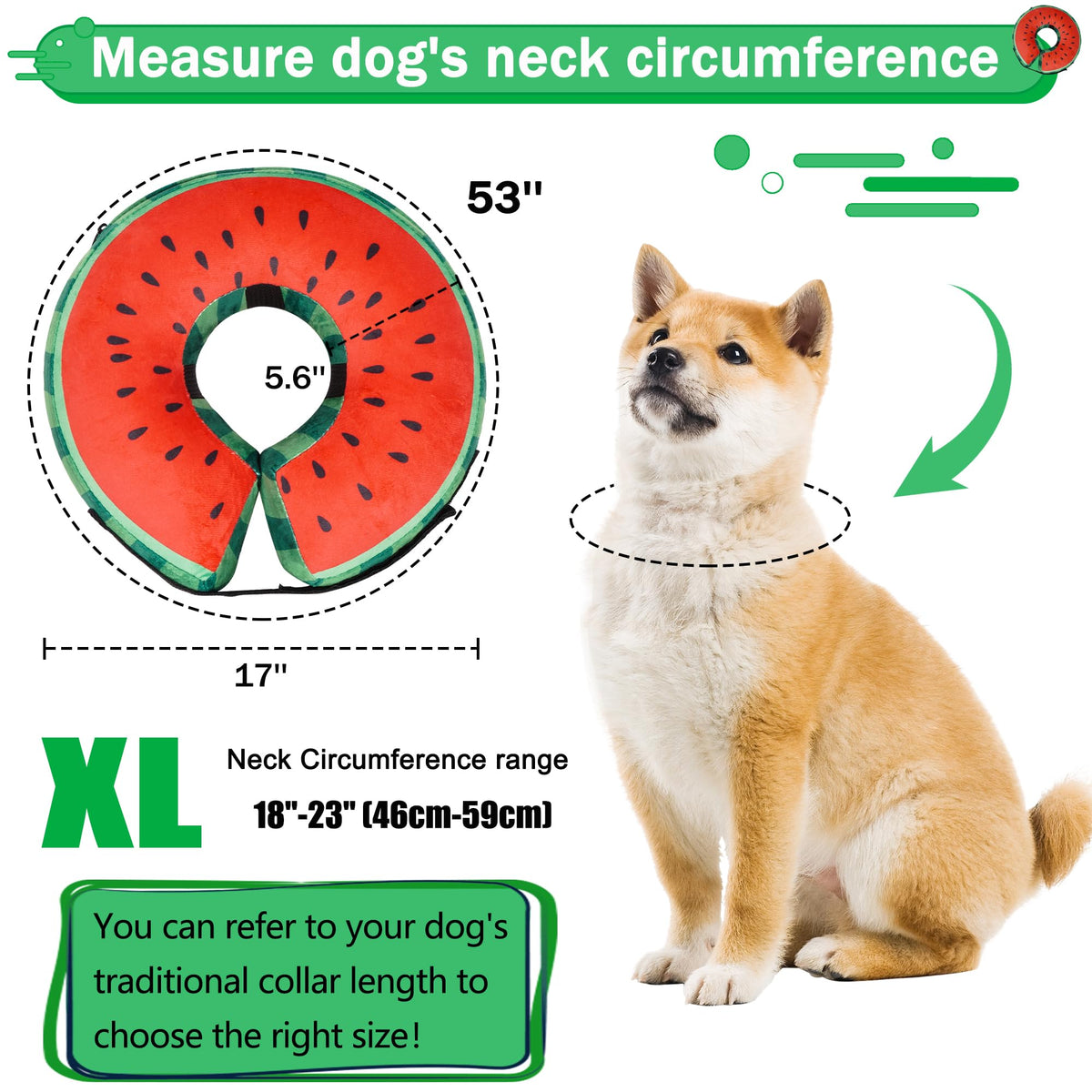 Cneo Animal Recovery Collar Cone in XL（neck 18"-23"）, Watermelon