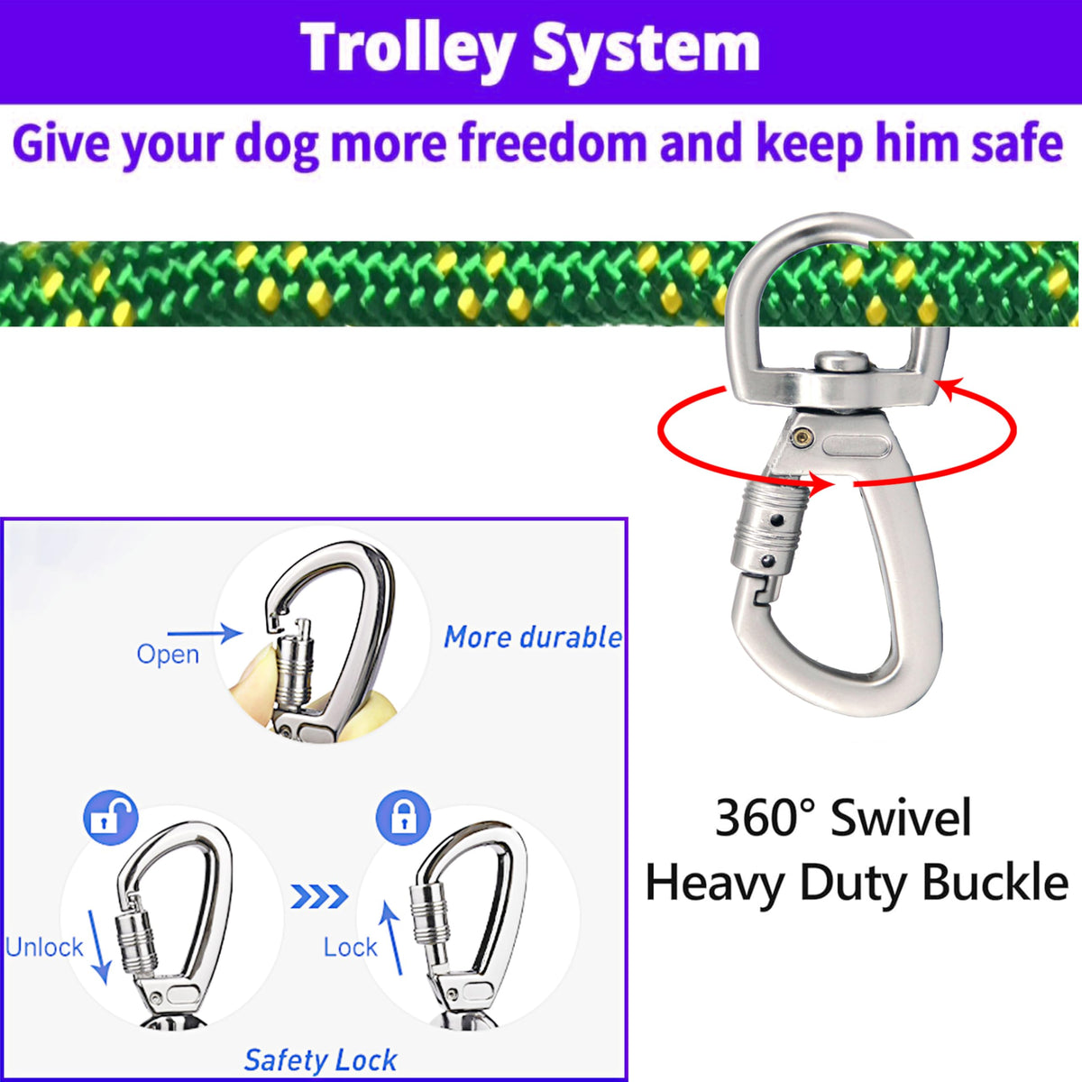 SIAELT Leash in 50Ft, Green for 2dogs