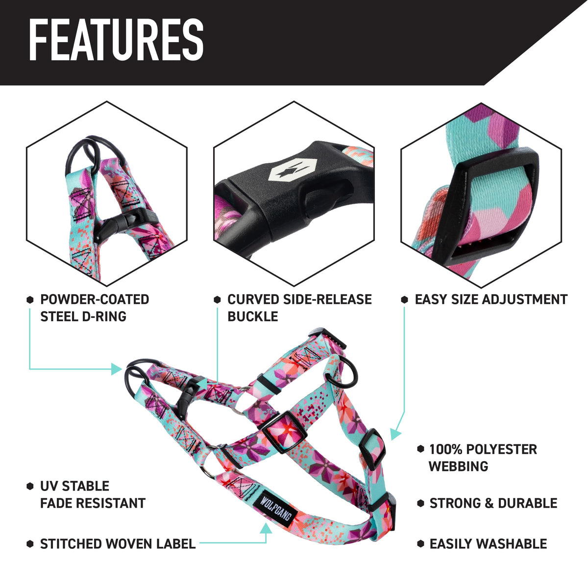 Wolfgang Man & Beast Animal Harness in Small (5/8 Inch x 12-18 Inch), DigiFloral Print