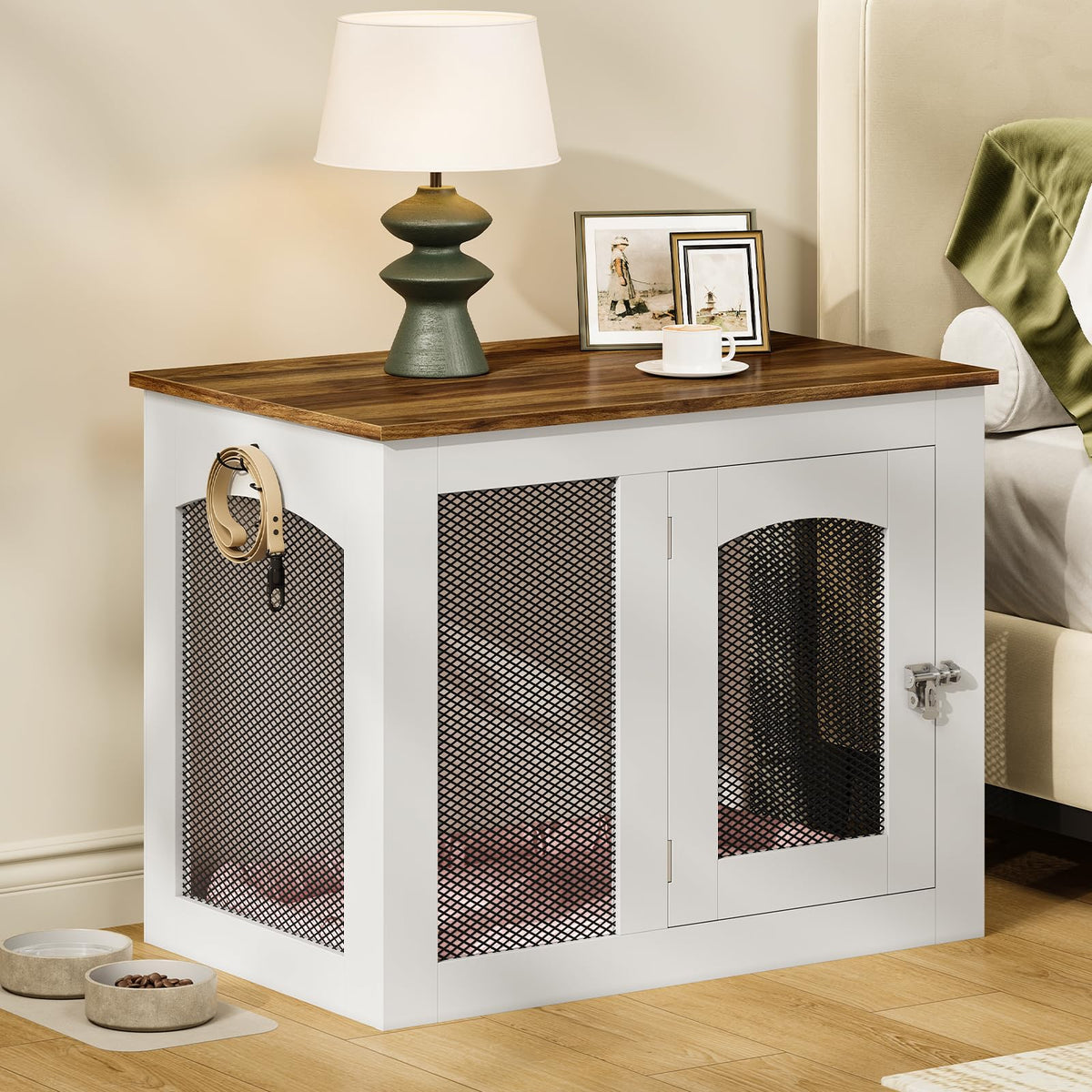 CHOEZON Animal Cage in 30.1"L x 19.7"W x 23.8"H, White and Walnut