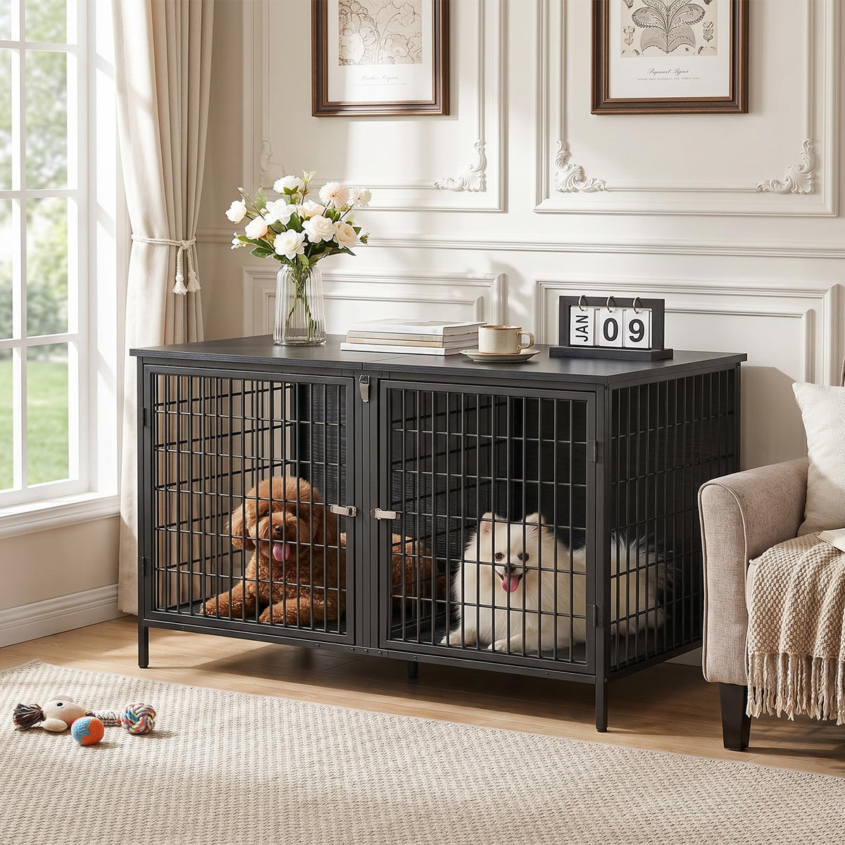 MAHANCRIS Animal Cage in 43.3"L x 21.7"W x 26.4"H, Black