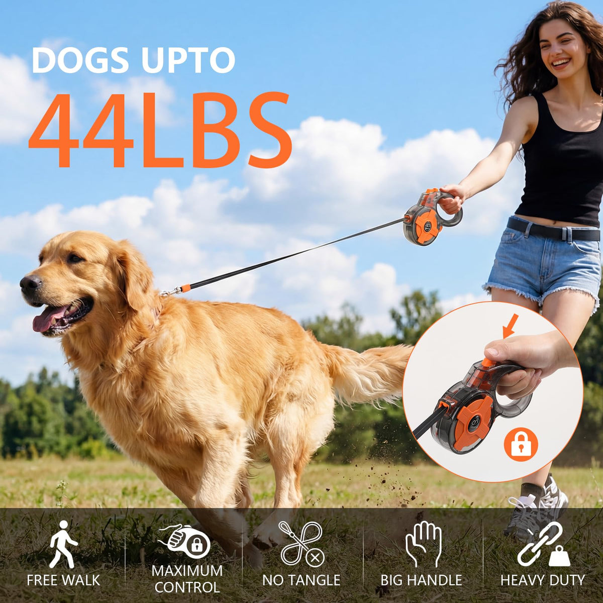 XlyCrtve Leash in 13 Feet, Orange