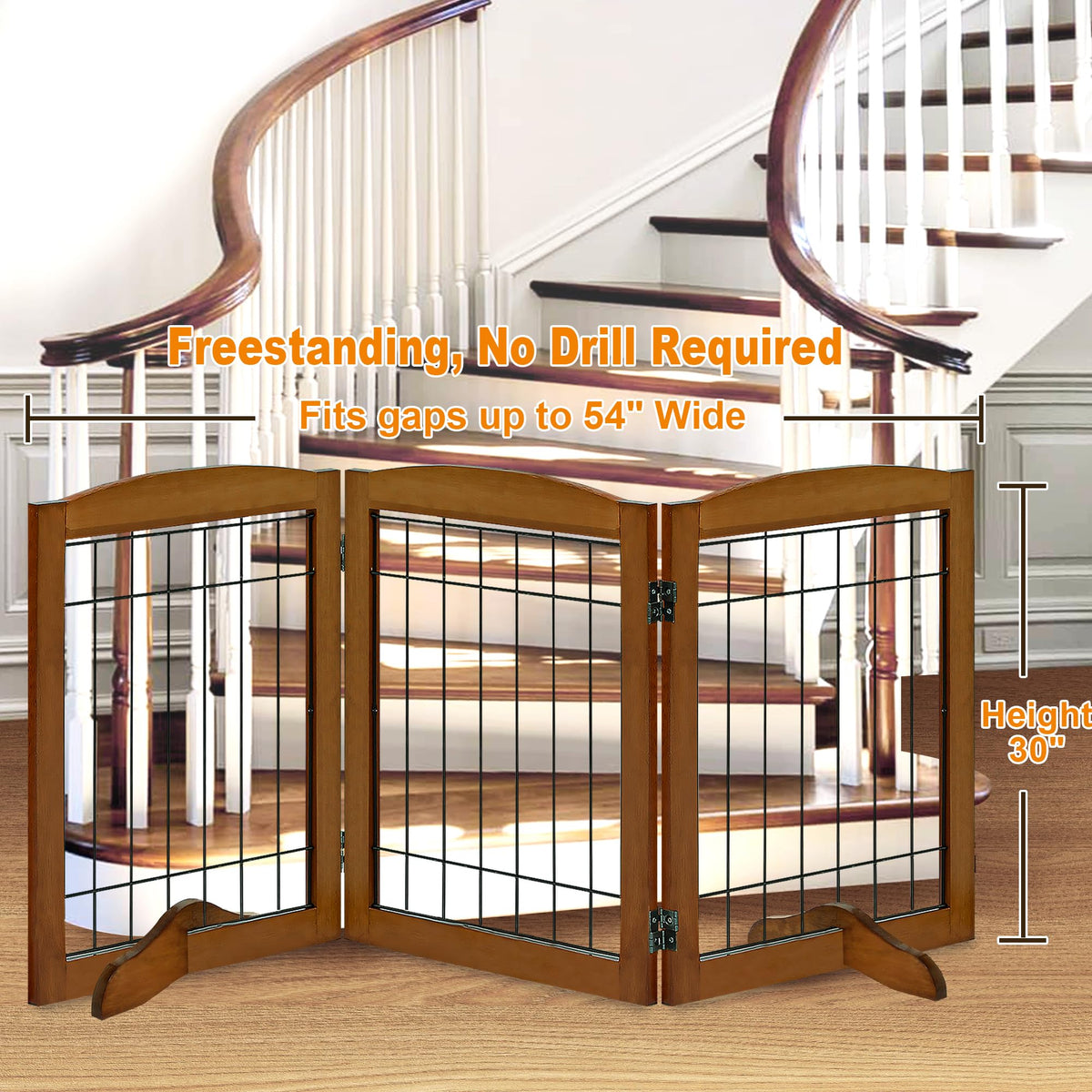 LZRS Temporary Gate in 30"Height-3 Panel, Oak Cherry
