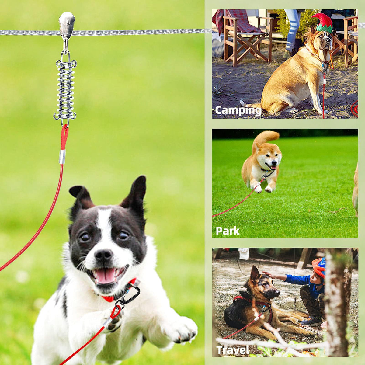 Snagle Paw Leash in 50ft run cable+10ft tie out cable, Red for 250lbs dogs