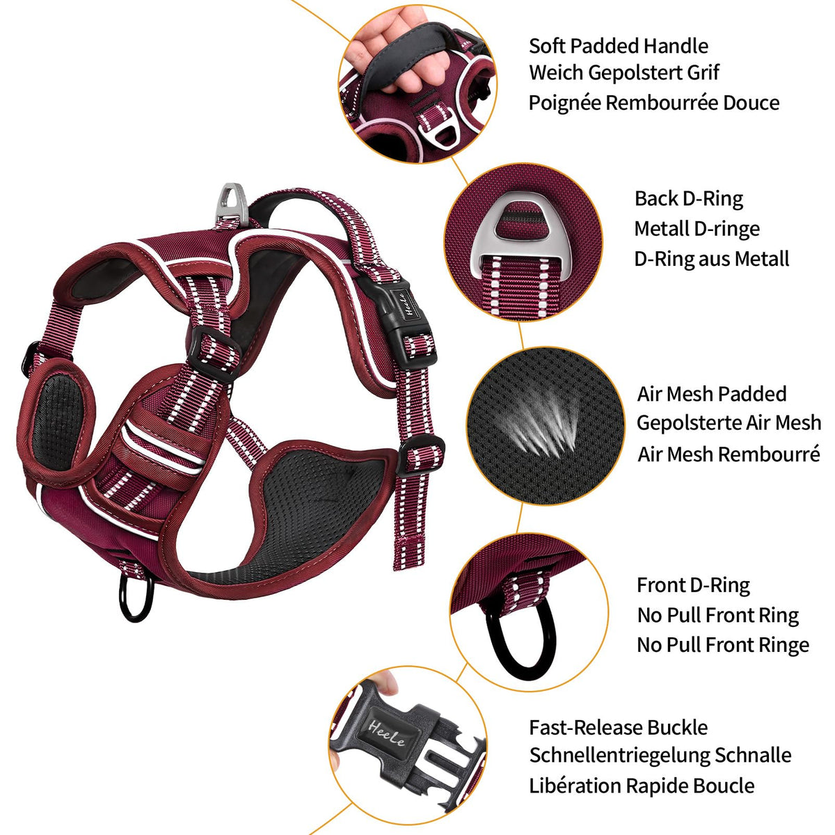 HEELE Animal Harness in S, Burgundy Red