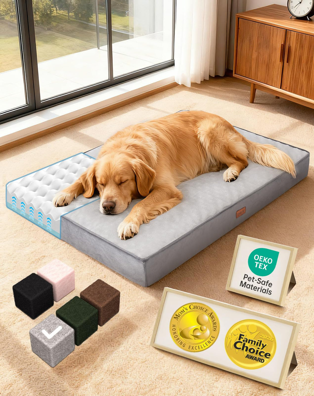 OhGeni Pet Bed Mat in 41" x 28" x 4" (For Crate), 01-Gray