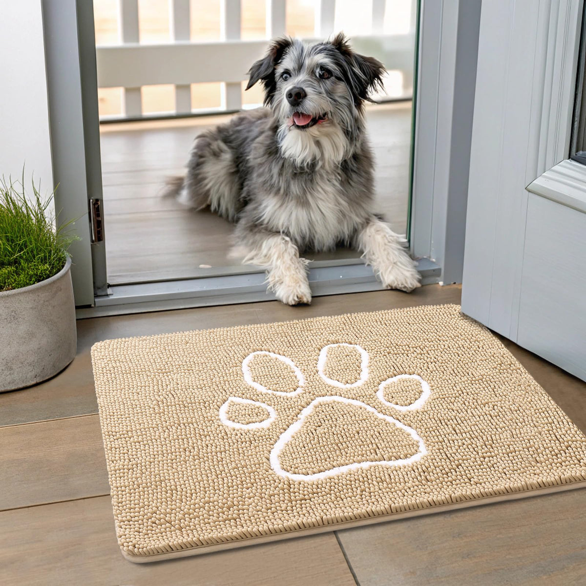 Smiry Rug in 24"X16", Beige and White