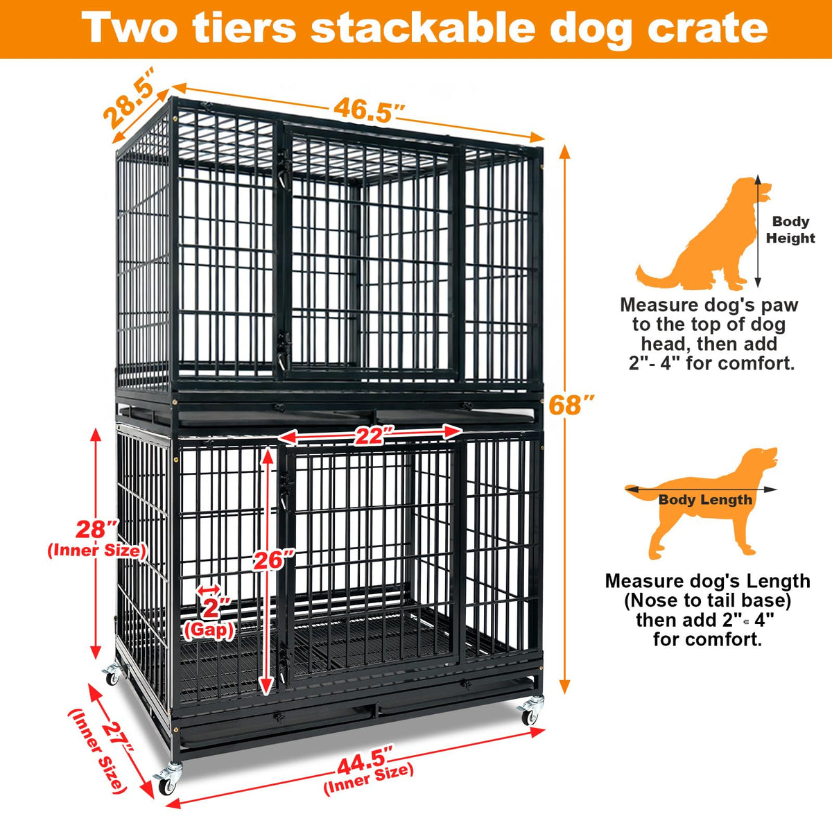 Homey Pet Animal Cage in 46.5"L x 28.5"W x 68"H, Black