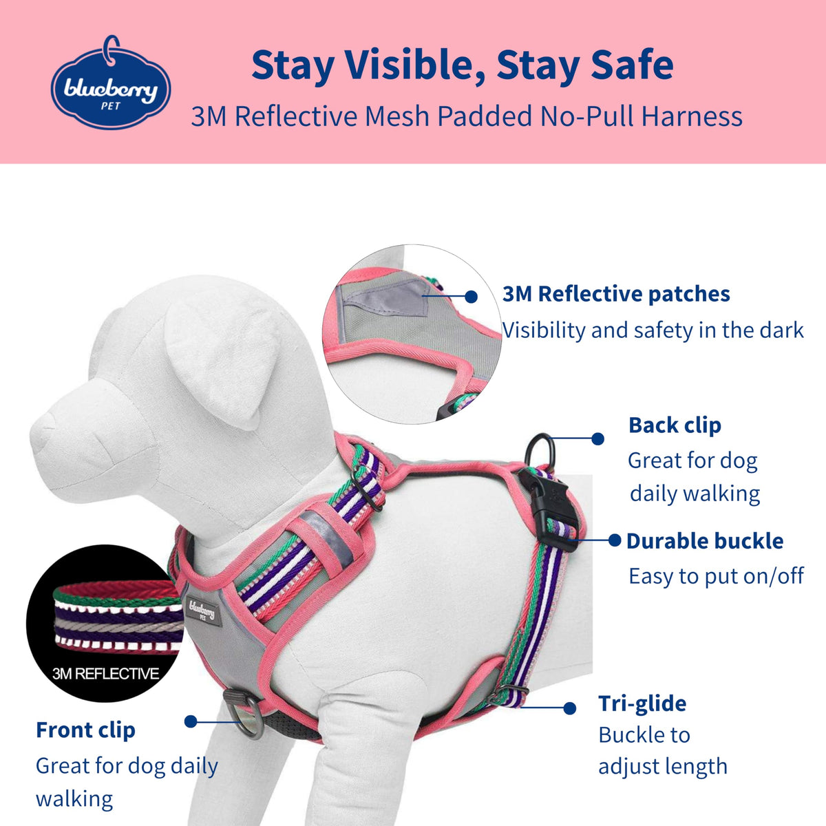 Blueberry Pet Animal Harness in Small, Pink, Emerald and Orchid