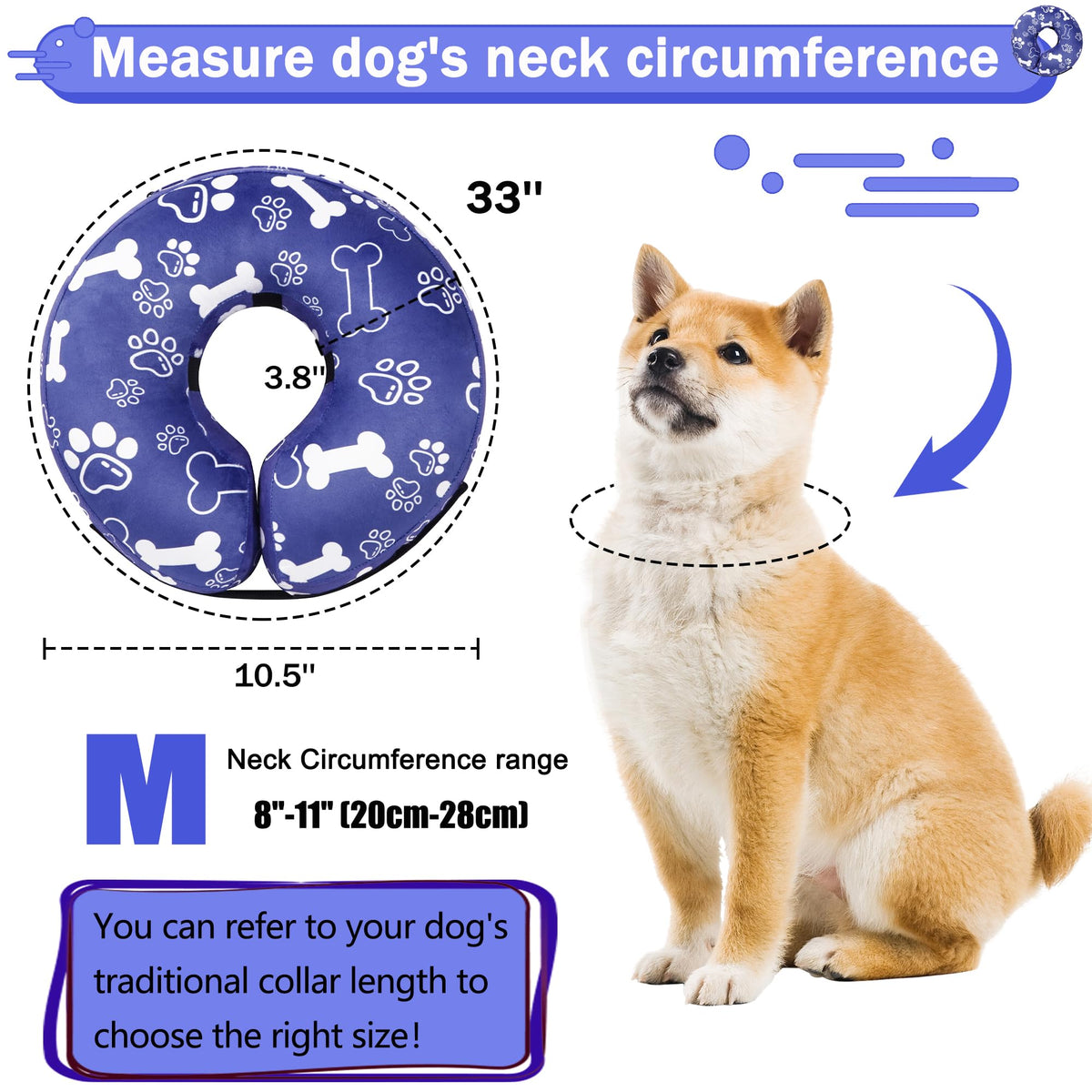 Cneo Animal Recovery Collar Cone in M（neck 8"-11"）, Darkblue