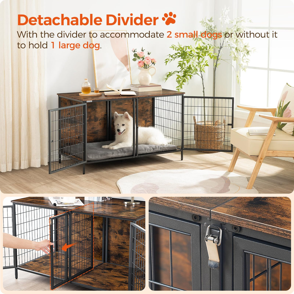 MAHANCRIS Animal Cage in 43.3"L x 21.7"W x 26.4"H, Rustic Brown
