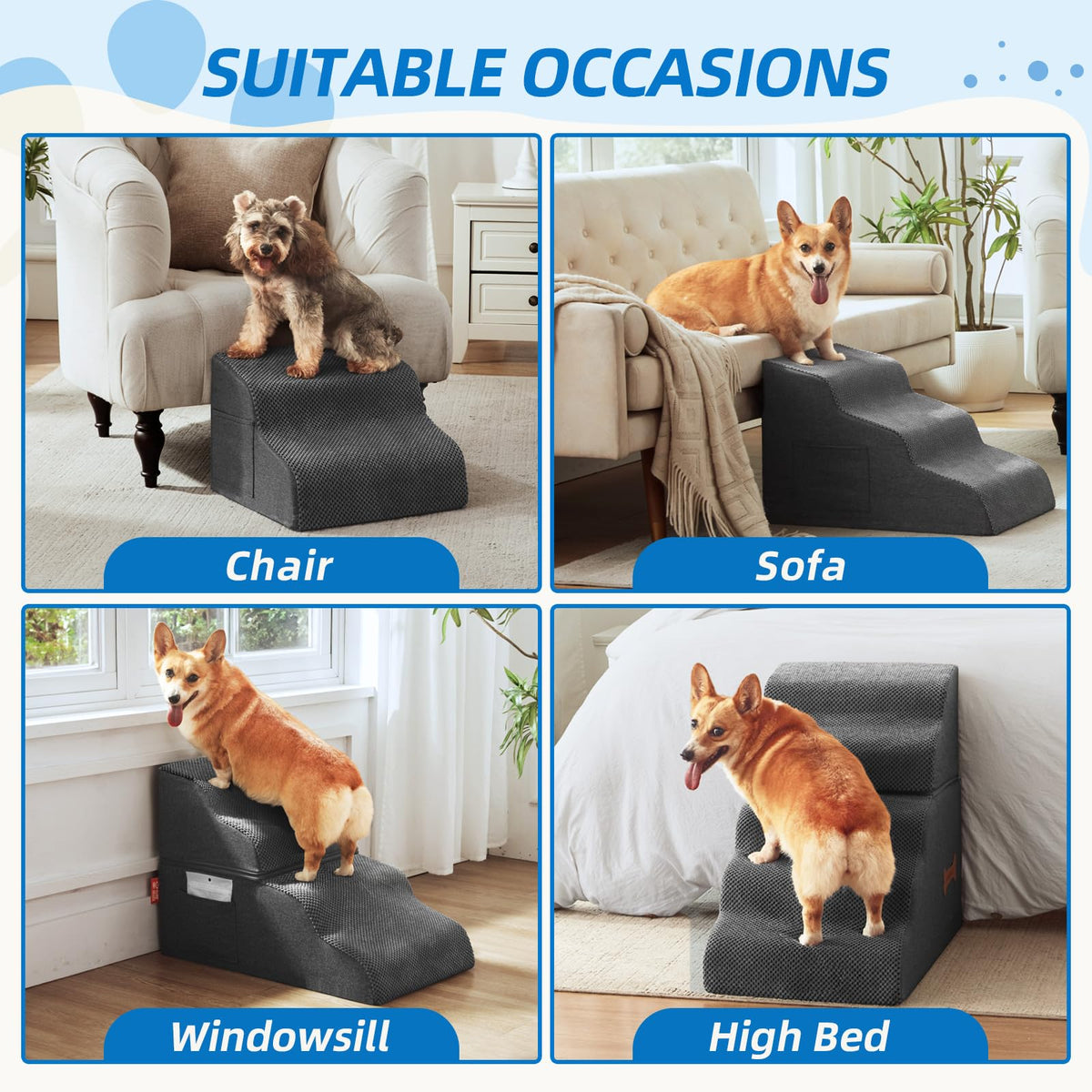 Nordjager Animal Stair in 15.7"D x 15.7"W x 11.8"H, Dark Grey