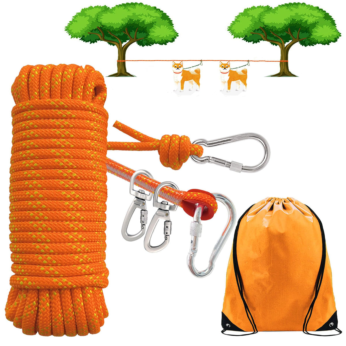 SIAELT Leash in 50Ft, Orange for 2dogs