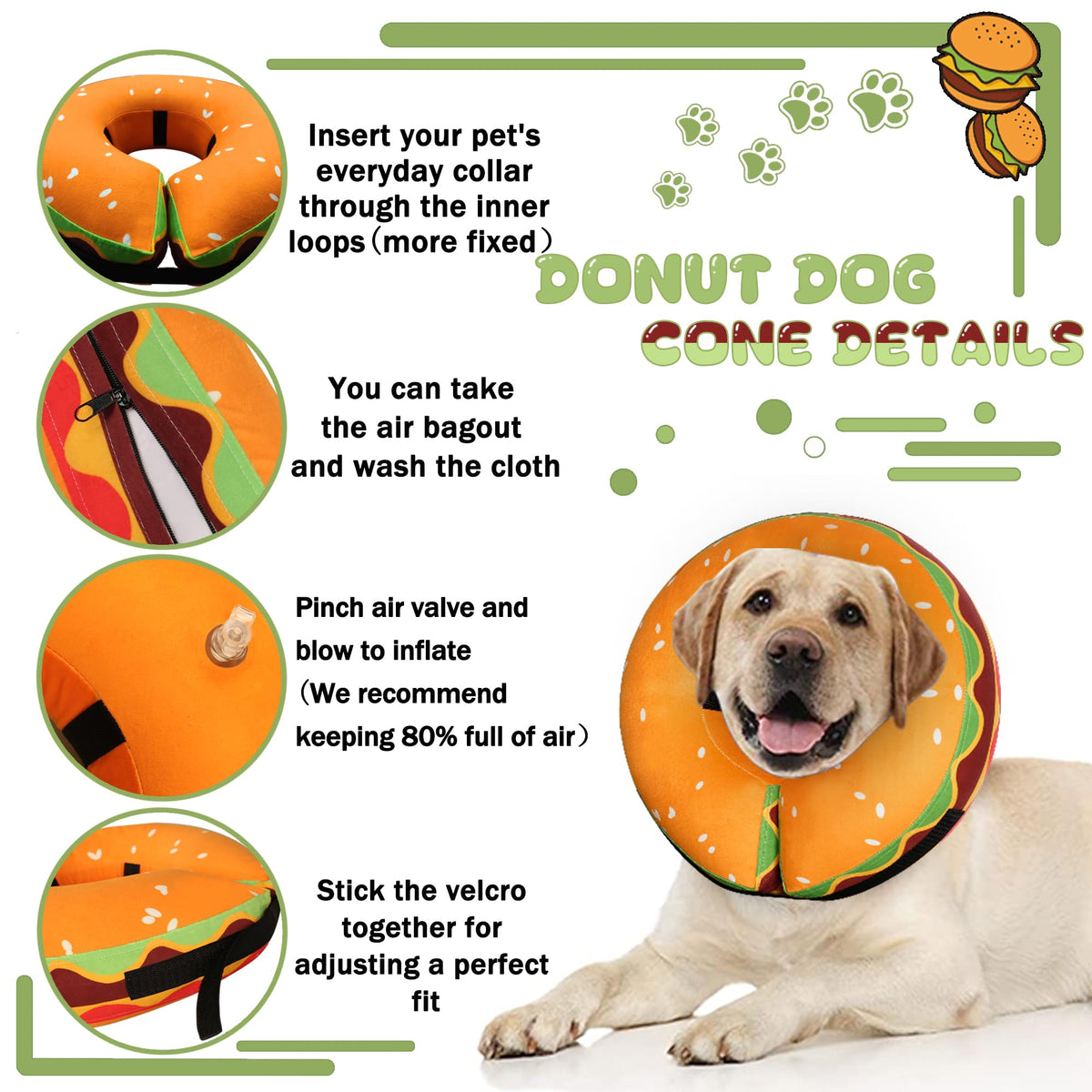 Cneo Animal Recovery Collar Cone in S（neck 4"-7"）, Hamburger