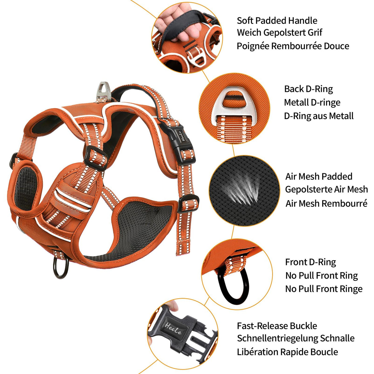 HEELE Animal Harness in S, Pumpkin Orange