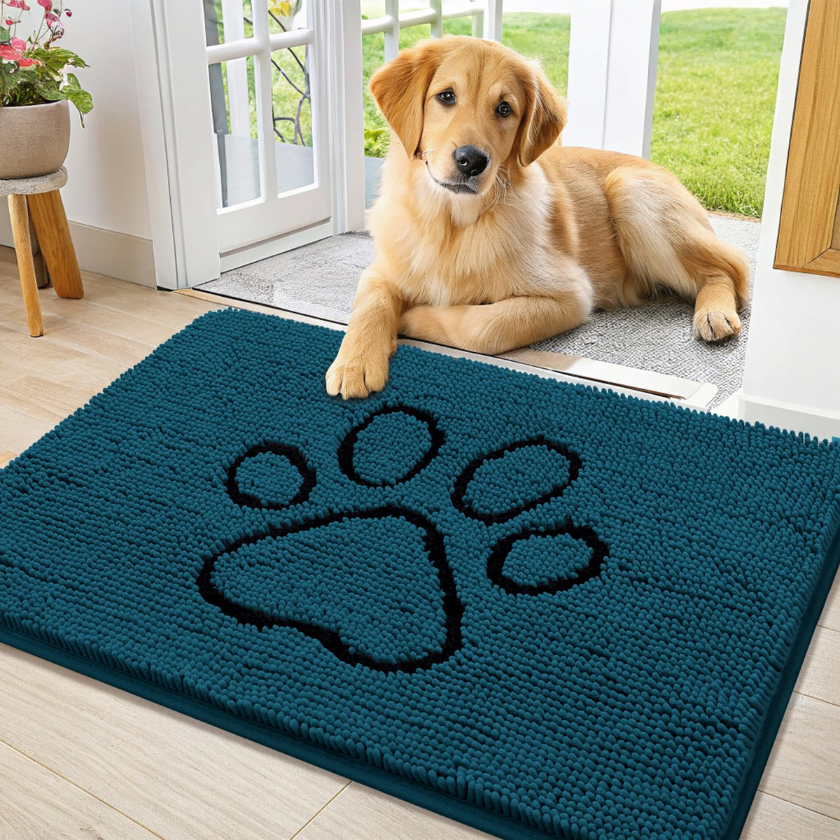 Smiry Rug in 36"X24", Atlantic Blue and Black